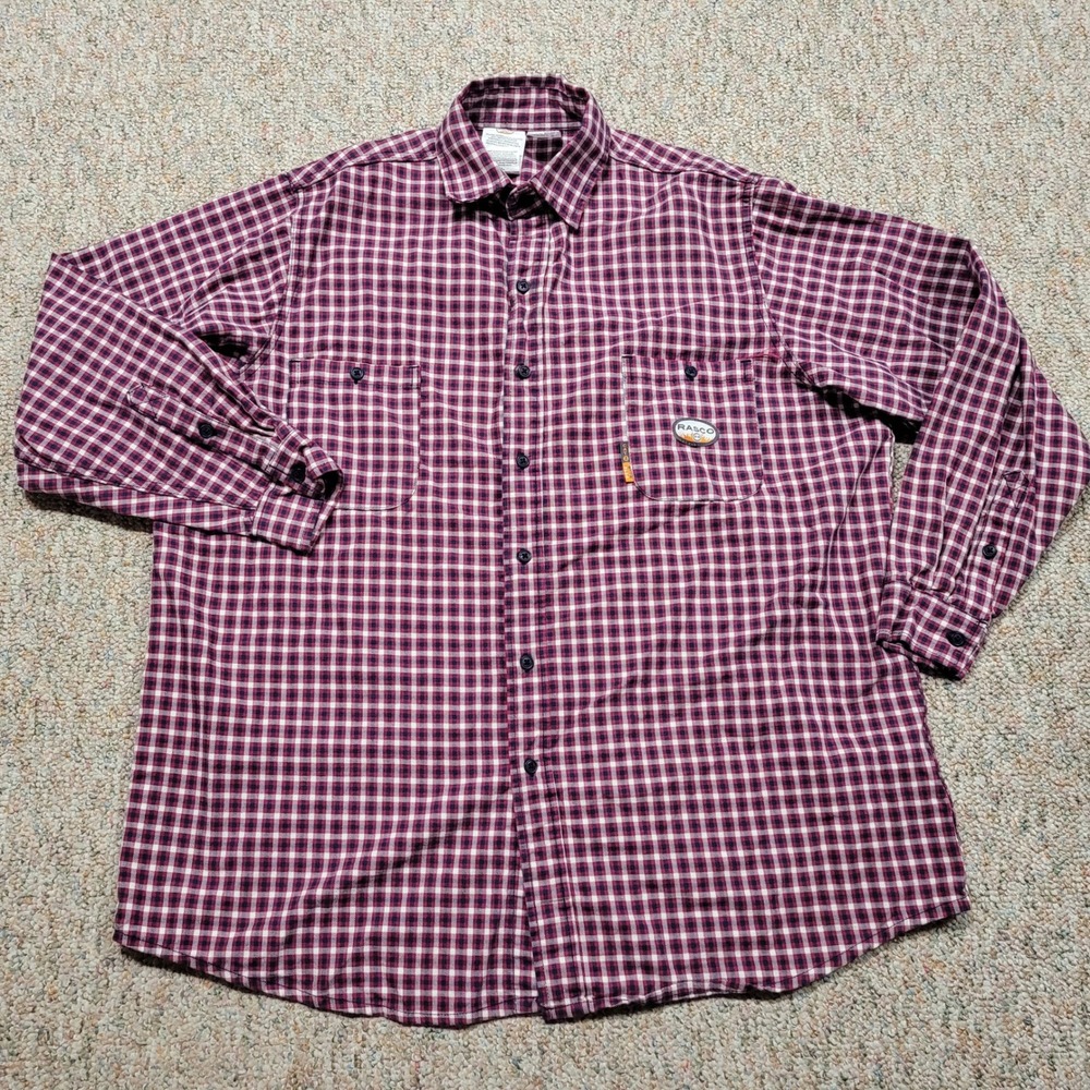 Rasco FR Flame Resistant Shirt Mens XL Red Plaid Workwear Button Down FR0824RD